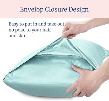 BEDELITE Satin Pillowcase for Hair and Skin, Super Soft and Cooling Similar to Silk Pillow Cases 2 Pack with Envelope Closure, Gift for Women Men(20"x36" King Size, Blue Grey)