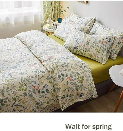 VM VOUGEMARKET Twin XL Comforter Set 3 Pieces Green White Flower Botanical Comforter with 2 Pillowcases Microfiber Cottagecore Bedding Set Twin