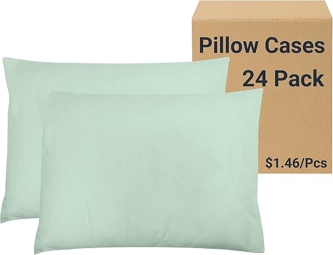 ZPECC Pillow Cases Bulk 24 Pack - Standard Pillowcases with Envelope Closure, Soft Brushed Microfiber Pillow Cover for Hotel Airb&bs Hospital Bedding Essential, Green Cyan