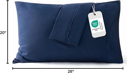 Bedsure Pillow Cases Standard Size Set of 2 - Navy Microfiber Pillowcases, Super Soft and Cozy Double Brushed Pillow Case Covers with Envelope Closure for Kids, Wrinkle, Fade Resistant, 20x26 Inches