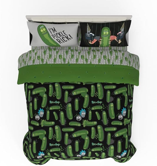 Rick & Morty Bedding 7 Piece Super Soft Cozy Reversible Comforter and Sheet Set with Sham, Queen, (Officially Licensed Product) By Franco