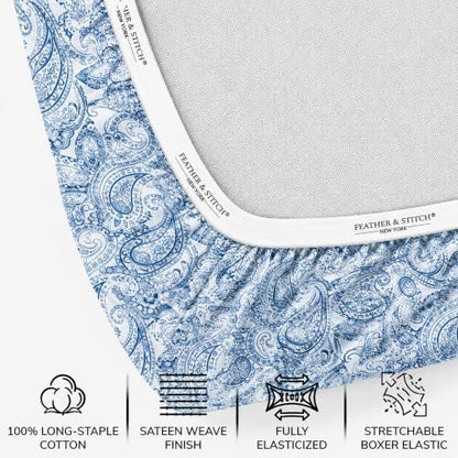 Feather & Stitch 100% Cotton Sateen 500 TC King Size Bed Sheet Set