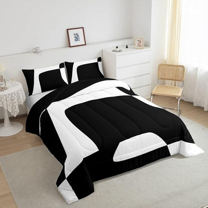 Erosebridal Black and White Abstract King Bedding Set Boho Geometric Striped Comforter Set for Adult Women Men Minimalist Modern Art Bed Collections Simple Aesthetic Modern Duvet Quilt Sets