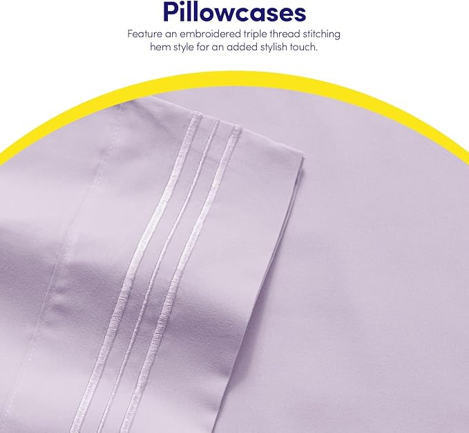 1500 Supreme Collection Twin Sheet Sets Lilac - 3 Piece Bed Sheets and Pillowcase Set for Twin Mattress - Extra Soft, Elastic Corner Straps, Deep Pocket Sheets, Twin Lilac