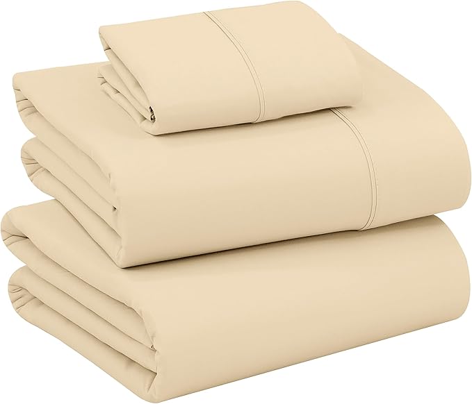 RUVANTI 100% Cotton Sheets – Twin Size Percale Bedding, Cooling & Breathable, Durable with a Crisp, Soft & Comfortable Feel, 16" Deep Pocket, 3-Piece Set, Beige