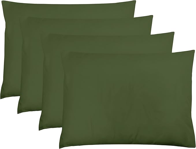 ZPECC Pillow Cases Standard Size Set of 4, 20x26 Envelope Closure Pillowcases, Soft Plain Brushed Microfiber Covers Hypoallergenic Breathable, Olive Green