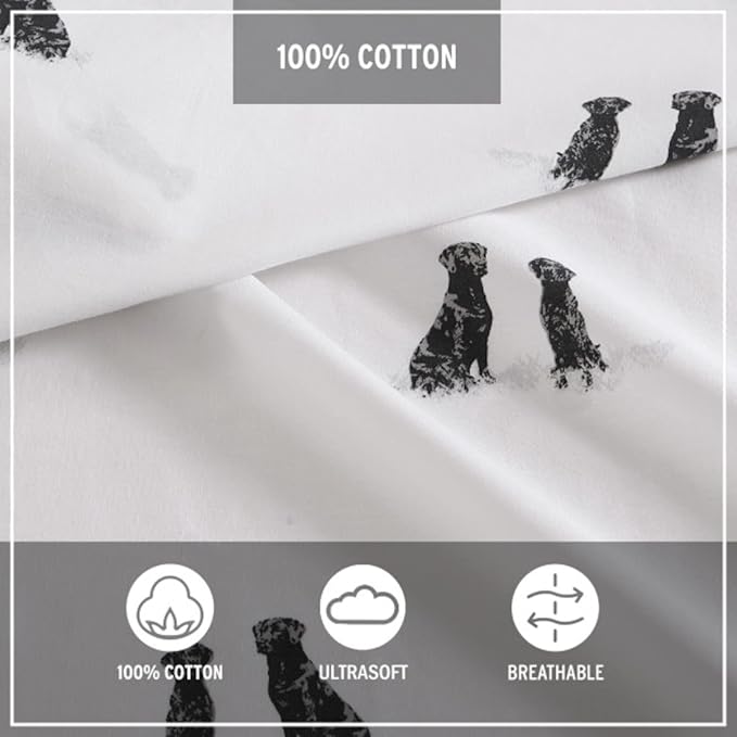 Eddie Bauer - Twin Bed Sheets, Cotton Percale Bedding Set with Matching Pillowcase, Crisp & Cool, Dorm Essentials (Labrador Fields White)