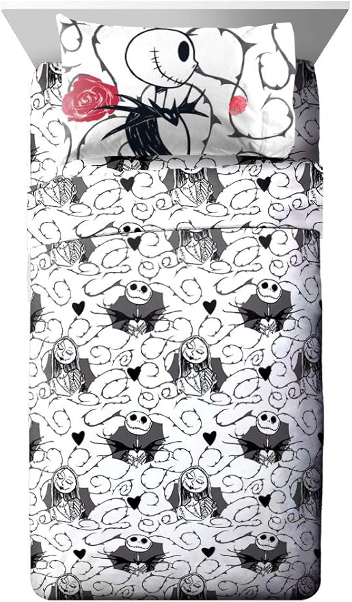 Jay Franco Disney Nightmare Before Christmas Moonlight 5 Piece Twin Bed Set - Includes Reversible Comforter & Sheet Set - Features Jack Skellington and Sally - Super Soft Microfiber
