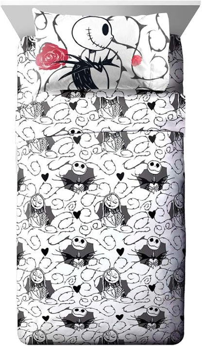 Jay Franco Disney Nightmare Before Christmas Moonlight 5 Piece Twin Bed Set - Includes Reversible Comforter & Sheet Set - Features Jack Skellington and Sally - Super Soft Microfiber