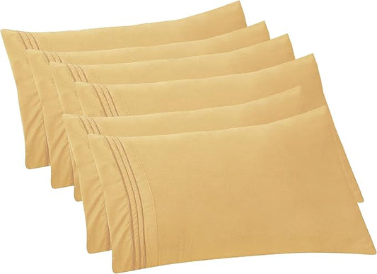 Elegant Comfort 6-PACK Solid Pillowcases 1500 Premium Hotel Quality Microfiber - Smooth Weave, Wrinkle and Stain Resistant, Easy Slip-On, 6-Piece Set, Standard/Queen Pillowcase, Gold