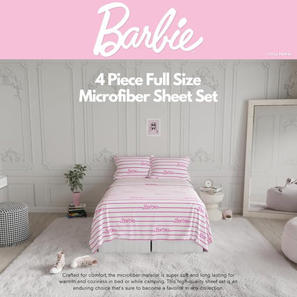 Collectibles Barbie Logo Bedding Super Soft Cozy Microfiber 4 Piece Full Sheet Set, (Officially Licensed Product) By Franco