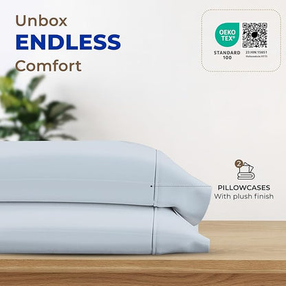 Thread Spread 100% Egyptian Cotton Pillow Cases Queen Size Set of 2 - Luxury 1000 Series Paradise Collection Queen Pillow Cases (Light Blue), Soft Cooling Sateen Hotel Egyptian Cotton Pillowcases