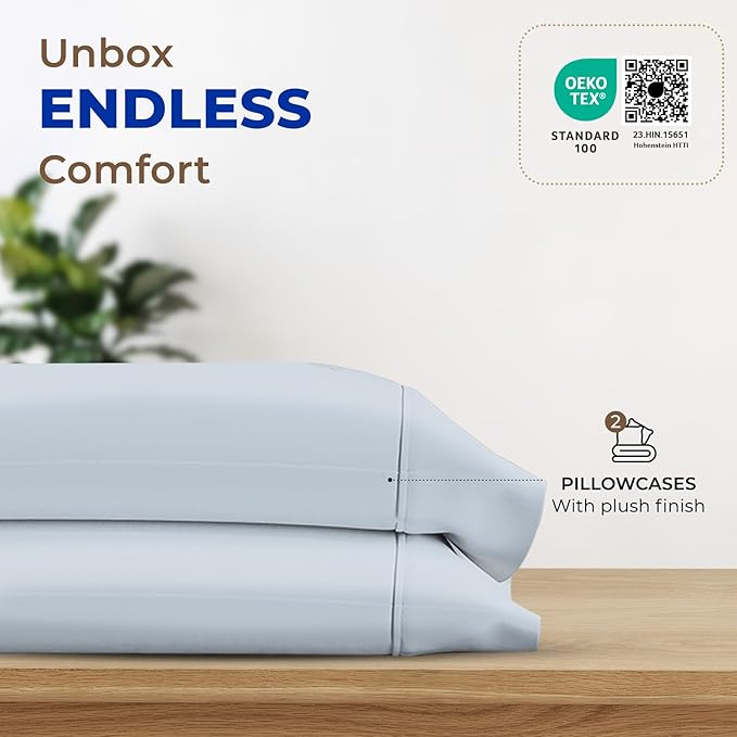Thread Spread 100% Egyptian Cotton King Size Pillow Cases Set of 2 - Luxury 1000 Series Paradise Collection Pillow Cases King Size (Light Blue), Soft Cooling Hotel Egyptian Cotton Pillowcases