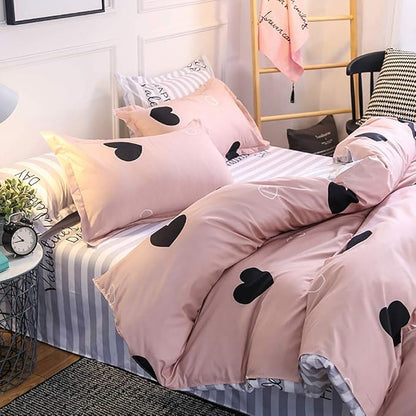 Omelas Blush Pink Heart-Shaped Queen Duvet Cover Set Black and Dusty Rose Full Bedding Comforter Cover Reversible Blue White Striped Soft Microfiber Quilt Cover for Kids Girls Teens Women