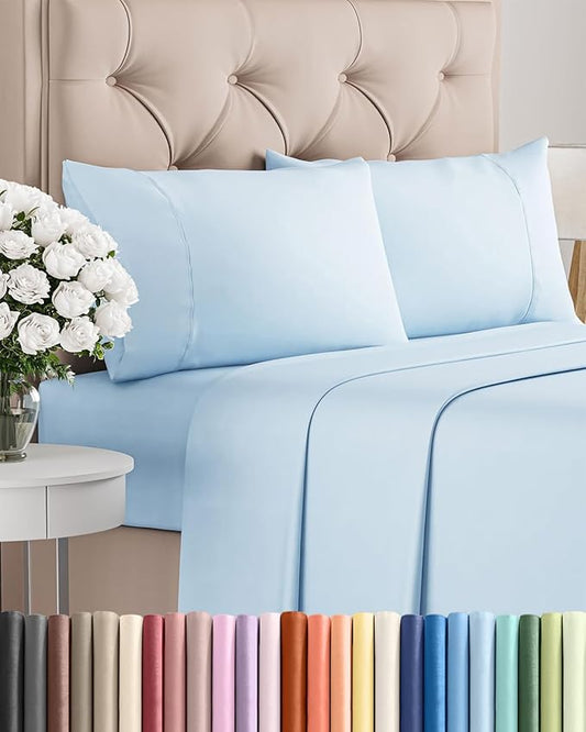Twin XL 4 Piece Sheet Set - Comfy Breathable & Cooling - Ultra-Soft Hotel Luxury Bedding Set w/ 8-16 Inch Deep Pockets - 1 Flat & 1 Fitted Sheet & 2 Pillowcases - Wrinkle Free & Easy Care - Baby Blue