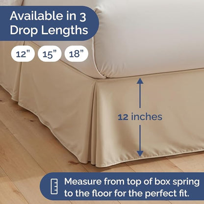 Pleated Bed Skirt Twin Size - 3 Sided Pleated Bed Skirt Twin - Ultra-Soft, Easy Fit with 12 Inch Tailored Drop - Hotel Quality, Wrinkle Free & Fade Resistant - for Women, Men, Kids and Teens - Cream