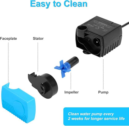 SP-400LV Cat Water Fountain Pump, Cat Fountain USB Replacement Pump with Adapter Compatible with Ceramic, Butterfly, Seaside, Stainless Steel, 360 Plastic Pet Water Fountain