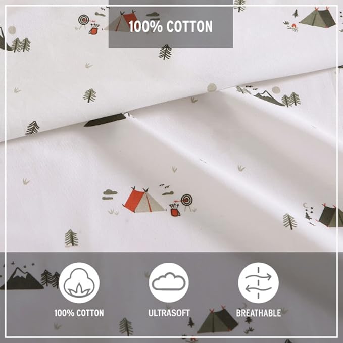 Eddie Bauer - Full Sheets, Cotton Percale Bedding Set, Crisp & Cool Home Decor, Dorm Room Essentials (Cascade Camping, Full)