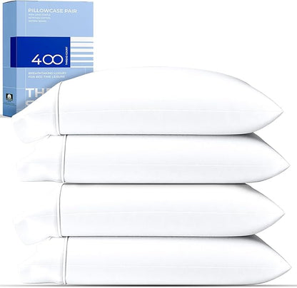 THREAD SPREAD 100% Cotton King Size Pillow Cases Set of 2 - Luxury 400 Thread Count Pillow Cases King Size (White), Soft Cooling Breathable & Durable Sateen Weave Hotel Quality Cotton Pillowcases