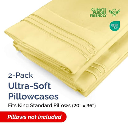King Standard Pillow Cases Set of 2 - Ultra-Soft Hotel Quality Pillowcase Covers - Comfy, Cozy & Fade Free - Wrinkle Resistant - Machine Washable Pillow Protectors - 2 Piece Set - Yellow