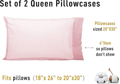 Sunflower Queen Pillowcases Set of 2, 100% Cotton Queen Pillow Cases 2, 20×30 inches Dark Pink, Soft and Breathable