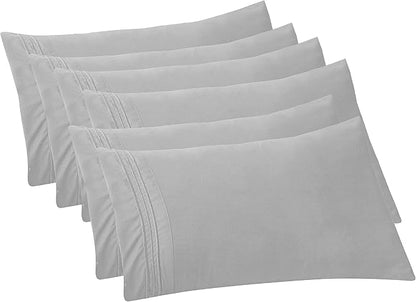 Elegant Comfort 6-PACK Solid Pillowcases 1500 Premium Hotel Quality Microfiber - Smooth Weave, Wrinkle and Stain Resistant, Easy Slip-On, 6-Piece Set, Standard/Queen Pillowcase, Silver