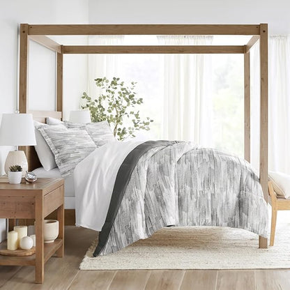 LINENS & HUTCH Comforter Set Patterned Microfiber All Season Down-Alternative Ultra Soft Bedding in Textured Stripe - Twin/TwinXL Textured Stripe Gray