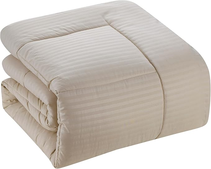 Twin Comforter Set 6 Piece Bed in a Bag with Bed Skirt, Fitted Sheet, Flat Sheet, 1 Pillowcase, and 1 Pillow Sham, Twin, Dobby Beige
