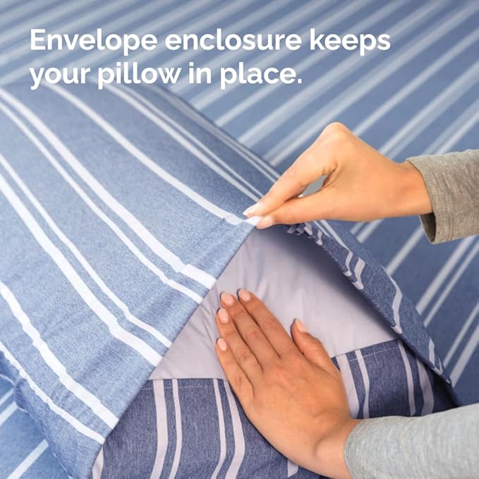 King Standard Pillow Cases Set of 4 - Soft Hotel Quality Pillowcase Covers - Comfy Bedding for Women, Men, Kids & Teens - Machine Washable Pillow Protectors - 4 Piece Set - King Standard Blue Stripes