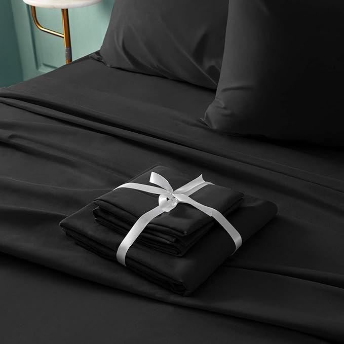 BYSURE 6 Pieces Bed Sheets Set(Queen, Black) - Hotel Luxury Super Soft 1800 Thread Count 100% Microfiber Sheets with Deep Pockets, Wrinkle & Fade Resistant