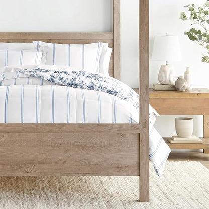 LINENS & HUTCH Comforter Set Patterned Microfiber All Season Down-Alternative Ultra Soft Bedding in Cabbage Rose Stripe - Twin/TwinXL Cabbage Rose Stripe Stone