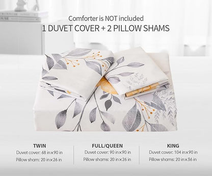 Queen Size Duvet Cover Set with Button Closure - Black and Yellow Botanical Luxury Bedding for a Comfortable Sleeping