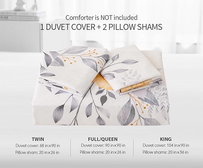 King Size Duvet Cover Set with Button Closure - Black and Yellow Botanical Luxury Bedding for a Comfortable Sleeping