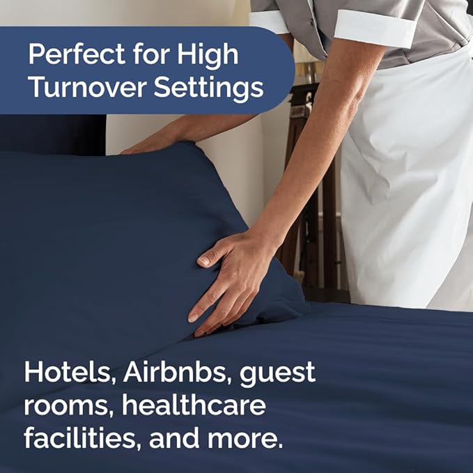 Bulk Case Pack of 16 Sheet Sets - (16) Complete Twin XL Size Sheet Sets w/ Deep Pockets - Wholesale Bulk Bedding for Hotels, Spas & Airbnbs - Breathable, Cooling & Wrinkle Free - (Twin XL, Navy Blue)