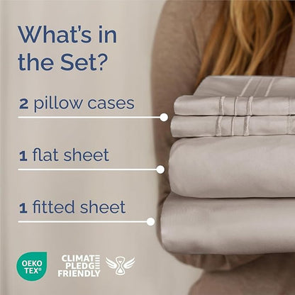 King Size 4 Piece Sheet Set - Comfy Breathable & Cooling Bed Sheets Set - Hotel Luxury Bedding for Women, Men, Kids, Teens, Boys & Girls - Deep Pockets, Soft and Wrinkle Free - Oeko-Tex - Light Grey