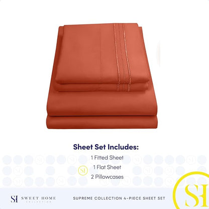 King Size Sheets - Breathable Luxury Bed Sheets with Full Elastic & Secure Corner Straps Built In - 1800 Supreme Collection Extra Soft Deep Pocket Bedding Set, Sheet Set, King, Rust