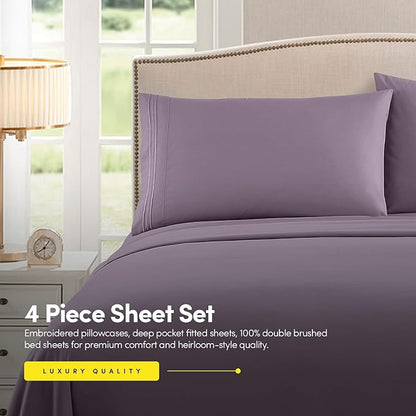 1500 Supreme Collection Queen Sheet Sets Plum - Luxury Hotel Bed Sheets and Pillowcase Set for Queen Mattress - Extra Soft, Elastic Corner Straps, Deep Pocket Sheets, Queen Plum