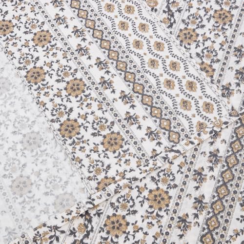 DAUAOTO Full Size Printed Sheets Set, 100% Cotton Bedding Sets, Up to 14" Deep Mattress, Vintage Cottagecore Pattern Bedlinen Set, Floral Brown Taupe