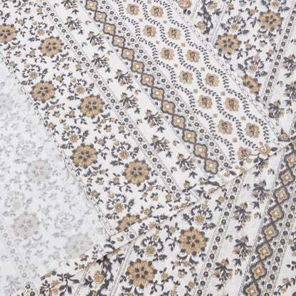 DAUAOTO Full Size Printed Sheets Set, 100% Cotton Bedding Sets, Up to 14" Deep Mattress, Vintage Cottagecore Pattern Bedlinen Set, Floral Brown Taupe