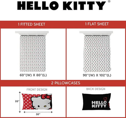 Collectibles Hello Kitty Polka Dot Bedding Super Soft Microfiber 4 Piece Queen Sheet Set, (Officially Licensed Product) By Franco