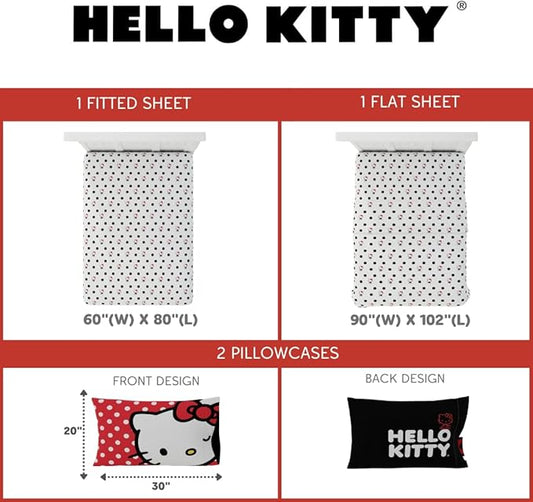 Collectibles Hello Kitty Polka Dot Bedding Super Soft Microfiber 4 Piece Queen Sheet Set, (Officially Licensed Product) By Franco