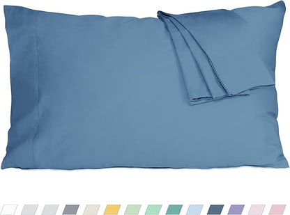 Pillow Cases, Standard Queen Size Cotton Percale Weave Pillowcases, Pre-Shrunk Breathable and Hypoallergenic Pillowcases, Set of 2 (2 Piece Standard/Queen 20 Inch x 30 Inch, Moonlight Blue)