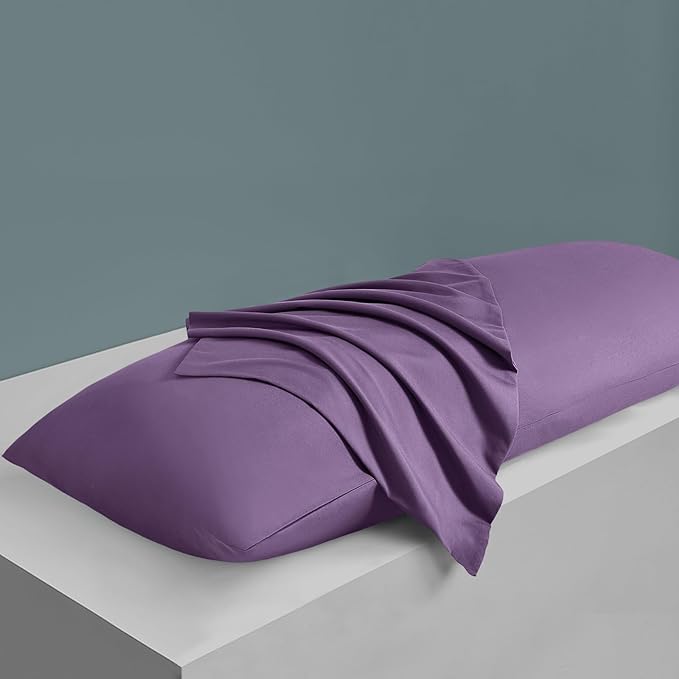 MILVOWOC 2Pcs Brushed Microfiber Body Pillowcases - 20 x 48 Inch, Purple Pillow Case Set Non Slip Envelope Pillow Cover with Moisture Absorption and Anti-Wrinkle Machine Washable