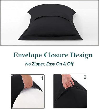 Queen Pillow Shams Set of 2 Black Pillow Shams Queen Size 20x30 Pillow Covers 100% Egyptian Cotton 600 Thread Count Soft Skin Friendly Cushion Cover Cases Decorative Pillow Shams for Bed