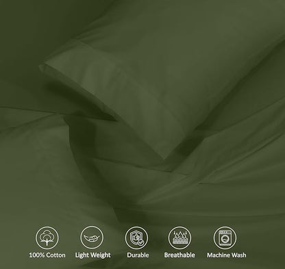 RUVANTI 100% Cotton Sheets – Queen Size Percale Bedding, Cooling & Breathable, Durable with a Crisp, Soft & Comfortable Feel, 16" Deep Pocket, 4-Piece Set, Chive
