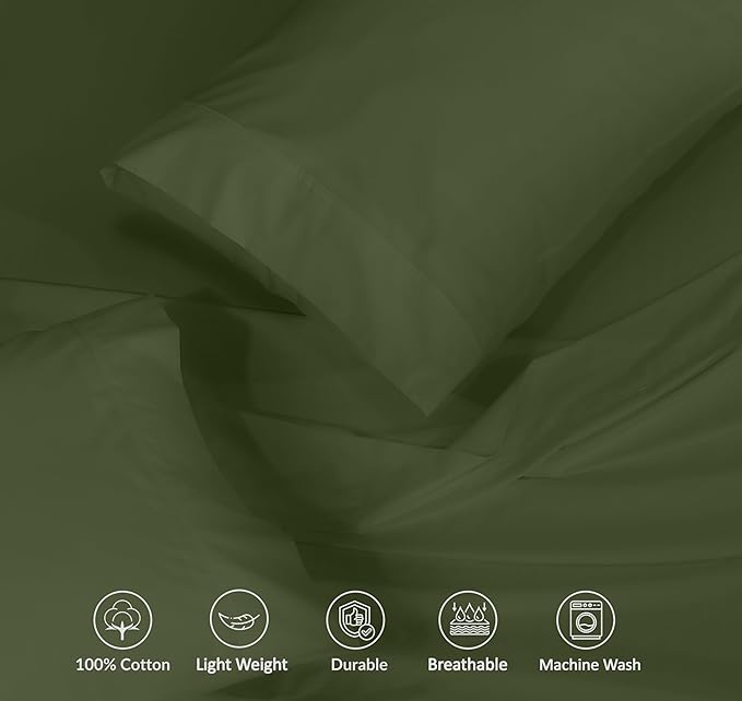 RUVANTI 100% Cotton Sheets – California King Percale Bedding, Cooling & Breathable, Durable with a Crisp, Soft & Comfortable Feel, 14" Deep Pocket, 4-Piece Set, Chive