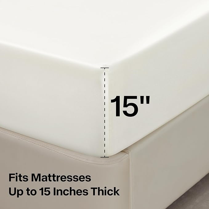 BEDELITE King Size Sheets Set, Luxury Soft Ivory White Satin Sheets for Hair and Skin, Similar to Silk Bed Sheets Set 4 Pieces with 1 Deep Pocket Fitted Sheet, 1 Flat Sheet, and 2 Pillowcases