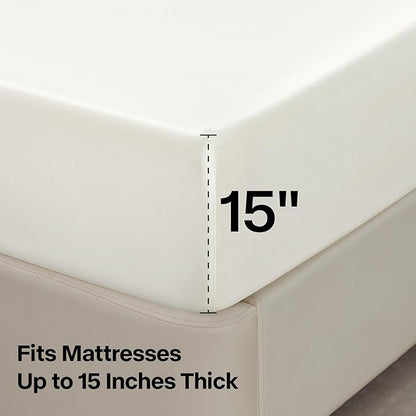 BEDELITE California King Sheets Set, Luxury Soft Ivory White Satin Sheets for Hair and Skin, Similar to Silk Bed Sheets Set 4 Pieces with 1 Deep Pocket Fitted Sheet, 1 Flat Sheet, and 2 Pillowcases