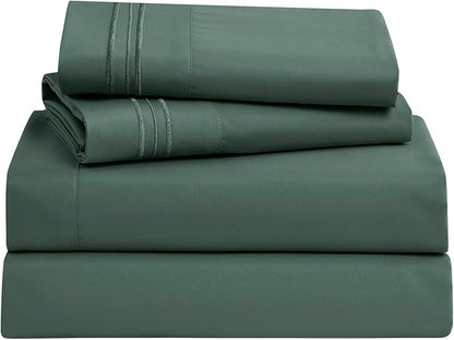 Clara Clark Bed Sheets, Premier 1800 Series Bed Sheet Set, Deep Pocket, Wrinkle, Fade, Stain Resistant, Luxury Soft Bedding Sheets & Pillowcases, California King, Forest Green