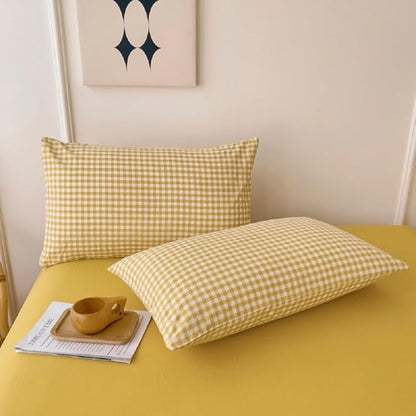 LifeTB Yellow Gingham Comforter Set Full Size Geometric Plaid Checkered Pattern Comforter Farmhouse Grid Plaid Bedding Comforter Set Soft Fluffy Lightweight Bedding Plaid Comforter for All Season